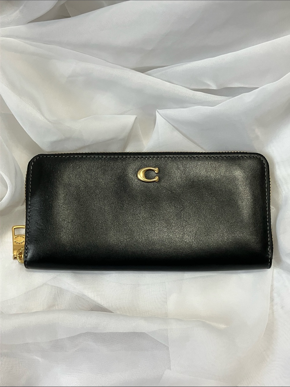 Smooth Leather Slim Accordion Zip Wallet